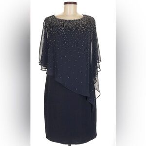Xscape Midnight Blue Cocktail Dress with Metallic Beaded Details Size 6.